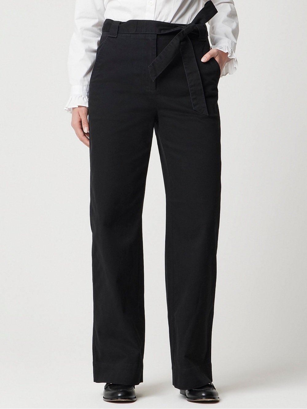 J. Crew Twill wide-leg tie-waist chino pant Black Size 18 NWT